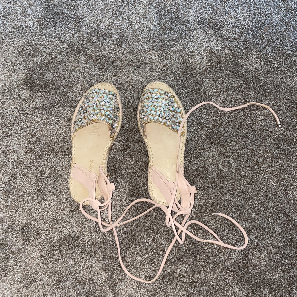 Jeweled lace up sandals